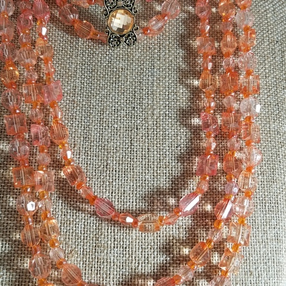Hand Crafted Necklace & Bracelet Set Tangerine Crystal Wrap Coil 3 Strand - Picture 3 of 6